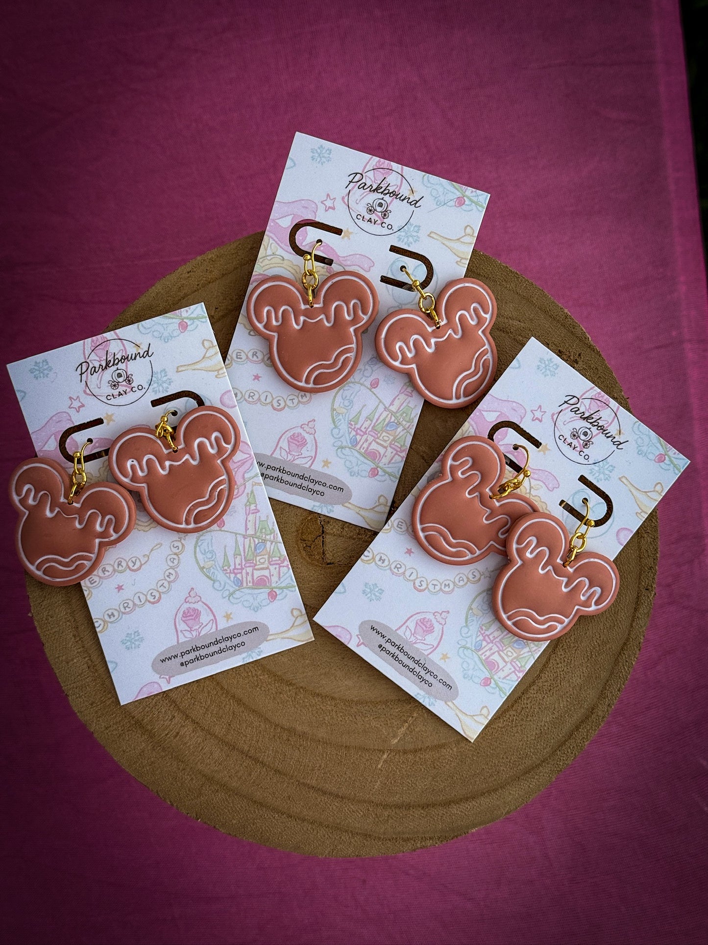 Mickey Gingerbread Cookie Earrings | Handmade Polymer Clay Earrings | Holiday Collection | Parkbound Clay Co