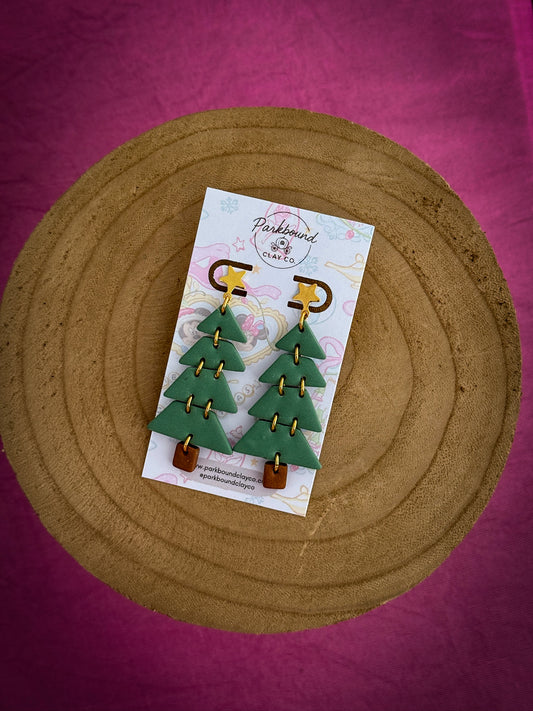 Green Christmas Tree Earrings | Handmade Polymer Clay Earrings | Holiday Collection | Parkbound Clay Co
