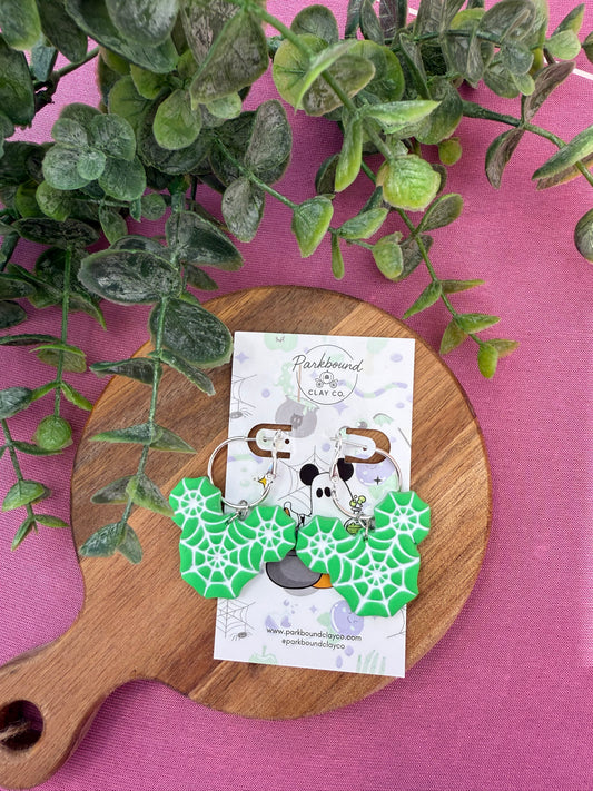 Green Spiderweb Mickey Earrings | Halloween Disney Inspired Jewelry