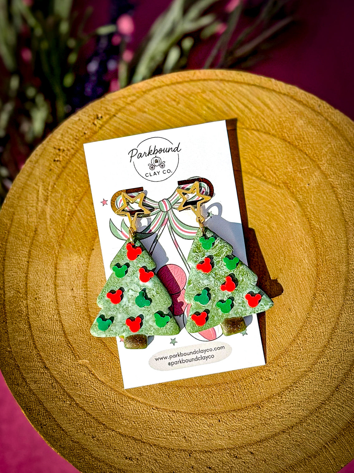 Mickey Christmas Tree Earrings | Holiday Polymer Clay Earrings