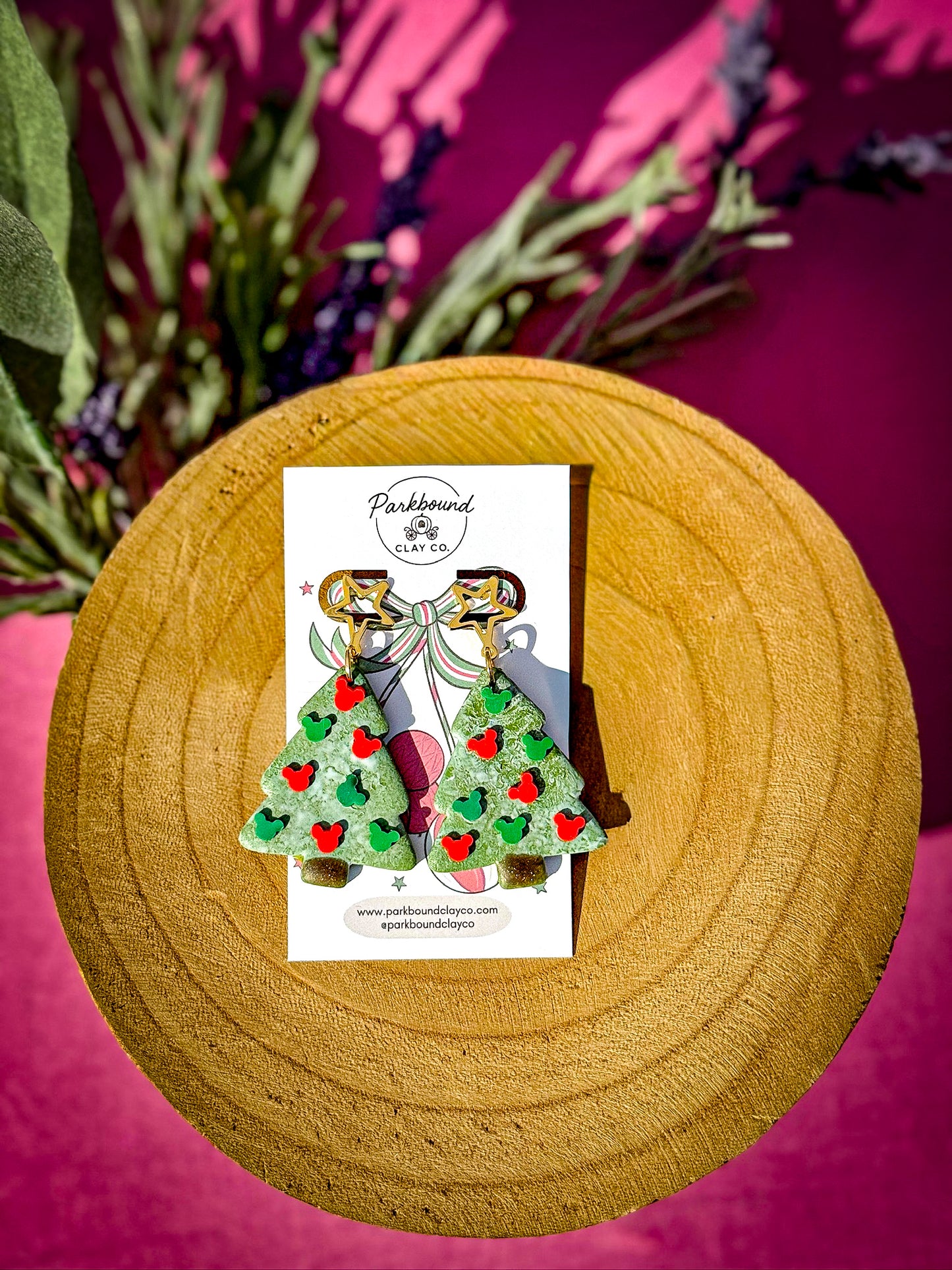 Mickey Christmas Tree Earrings | Holiday Polymer Clay Earrings