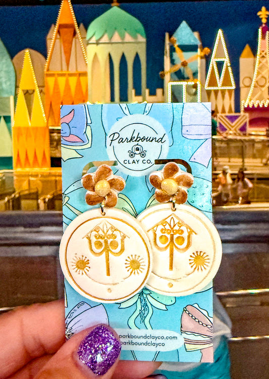 Small World Clock Earrings | Mary Blair Inspired Floral Dangles | it’s a small world Polymer Clay Earrings