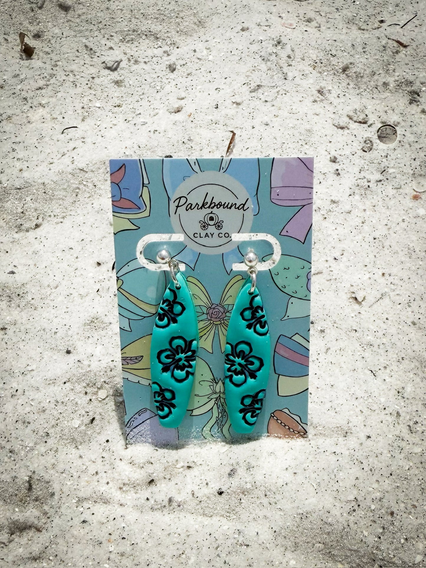 Teal Surfboard Earrings | Tropical Floral Dangles | Summer Beach Vibes | Polymer Clay Earrings