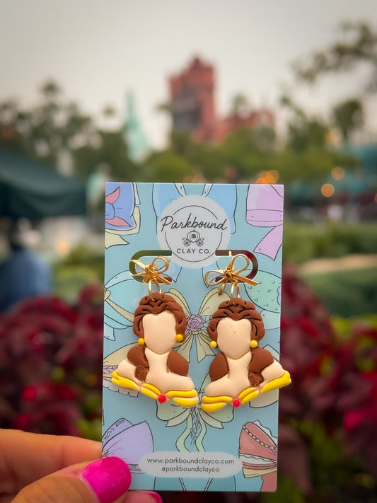 Belle-Inspired Earrings | Handmade Princess Earrings with Yellow Dress & Bow Hooks | Disneybounding Jewelry
