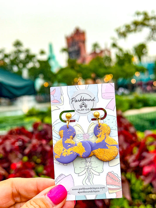 Purple & Gold Mickey Earrings | Handmade Clay Earrings with Foil Detail | Disney Bound Jewelry | Parkbound Clay Co