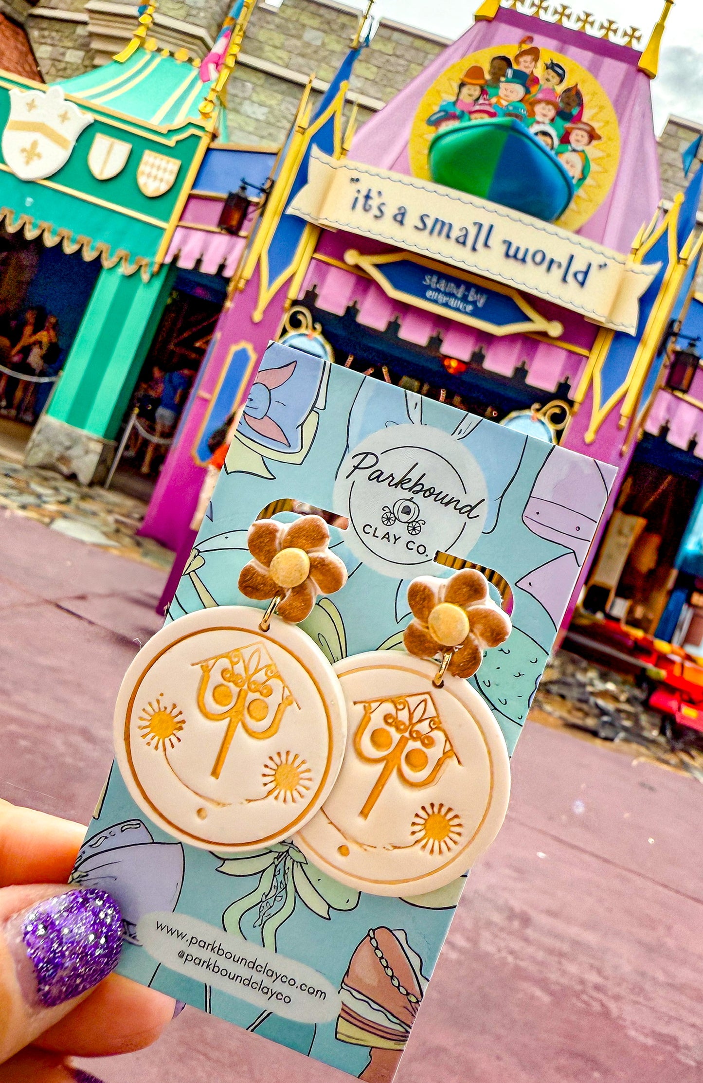 Small World Clock Earrings | Mary Blair Inspired Floral Dangles | it’s a small world Polymer Clay Earrings