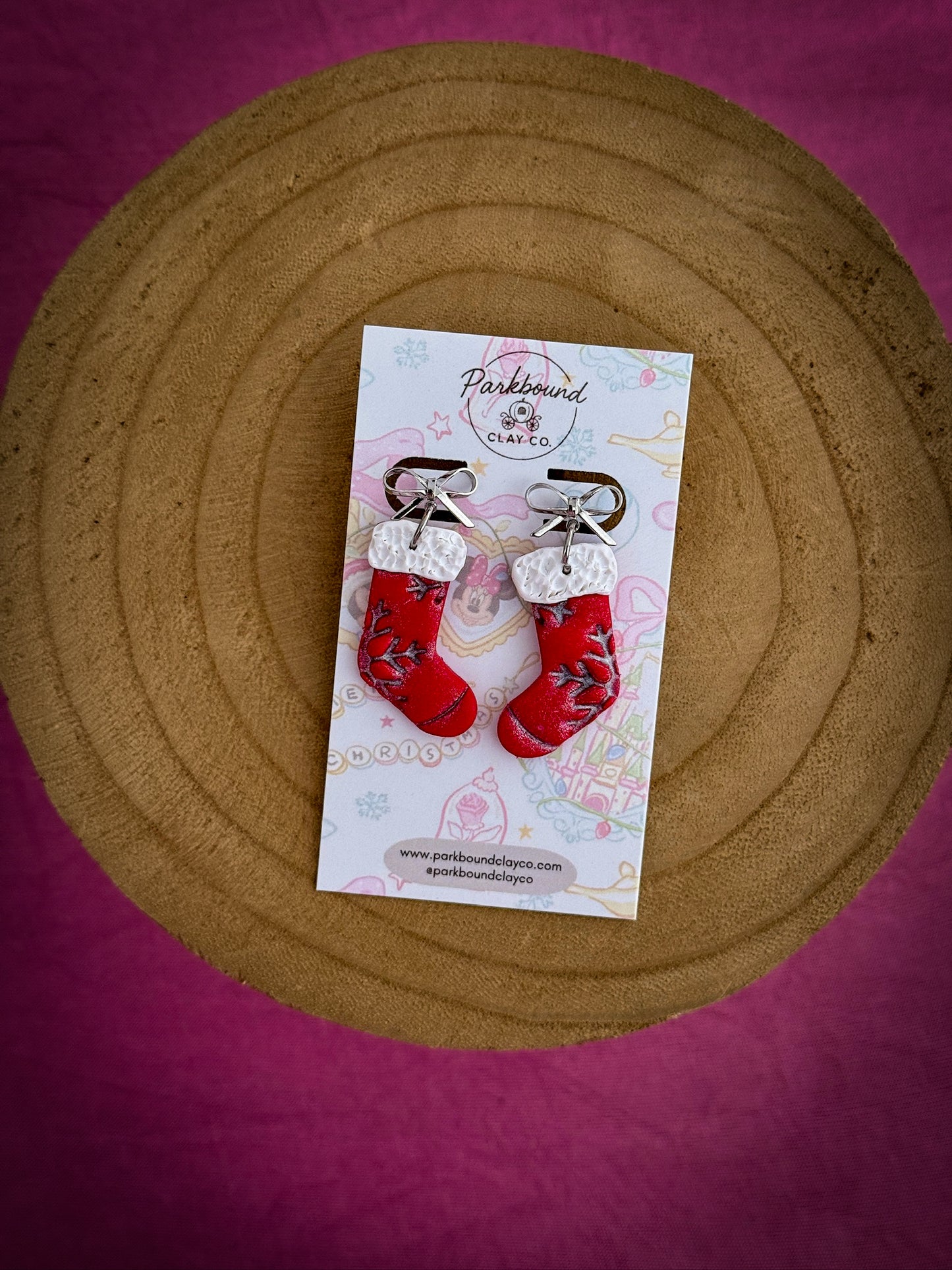 Christmas Stocking Earrings | Handmade Polymer Clay Earrings | Holiday Collection | Parkbound Clay Co