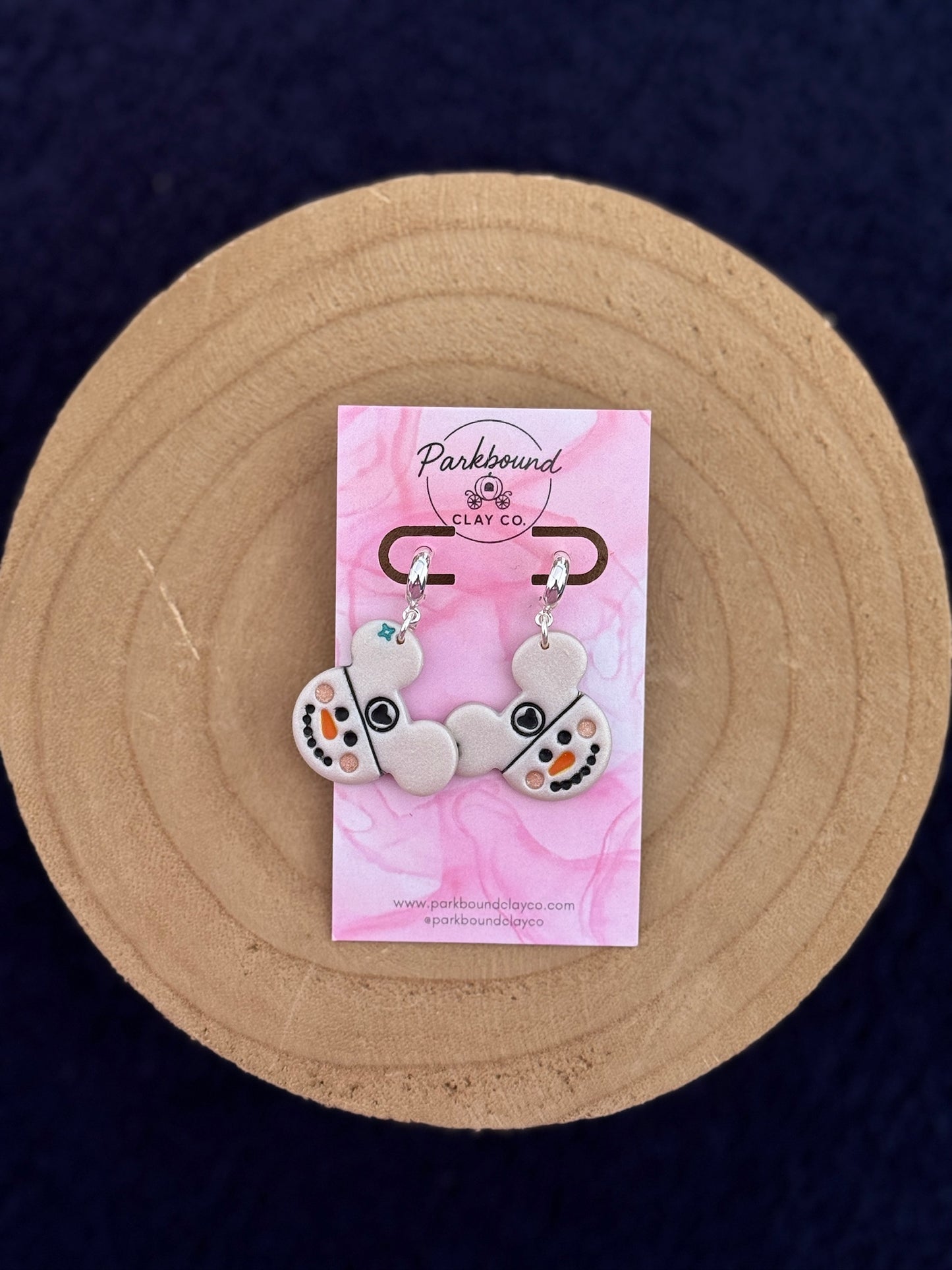 Snowman Mickey Earrings | Handmade Polymer Clay Earrings | Winter Disney Jewelry | Parkbound Clay Co