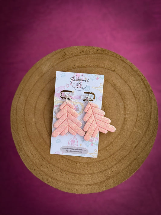 Pink Glitter Christmas Tree Earrings | Handmade Polymer Clay Earrings | Holiday Jewelry | Parkbound Clay Co