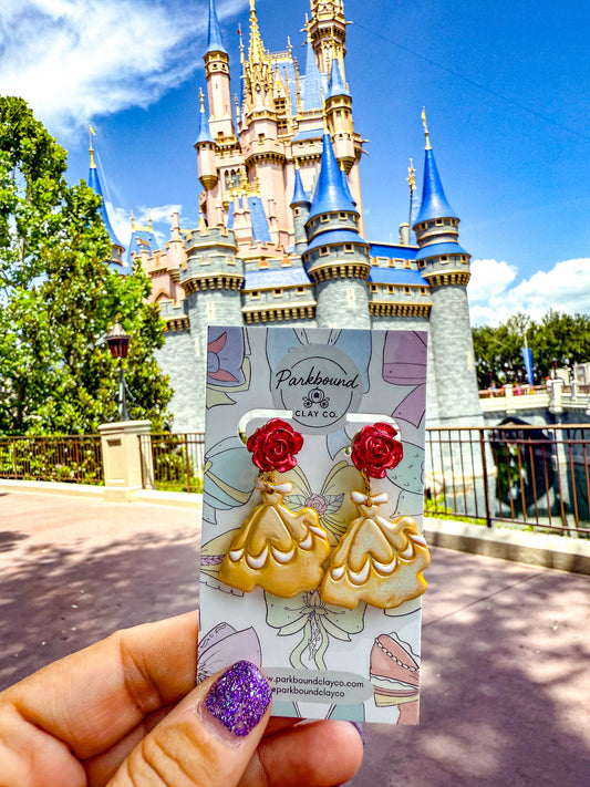Belle Ballgown Earrings | Beauty and the Beast Rose Studs | Disneybound Jewelry | Princess-Inspired Polymer Clay Earrings