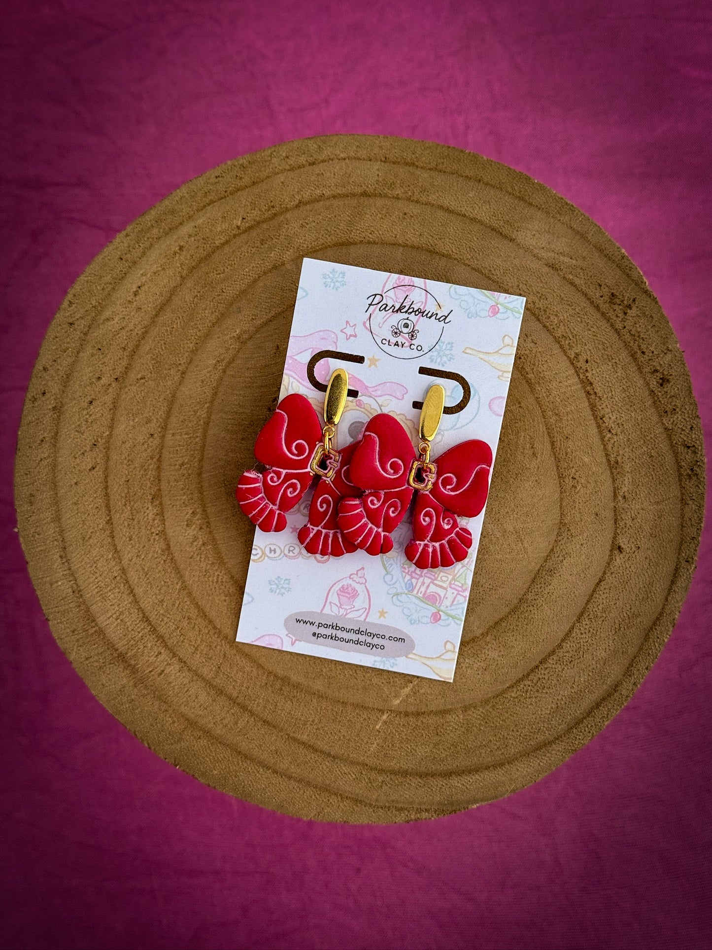 Red Christmas Bow Earrings | Handmade Polymer Clay Earrings | Holiday Collection | Parkbound Clay Co
