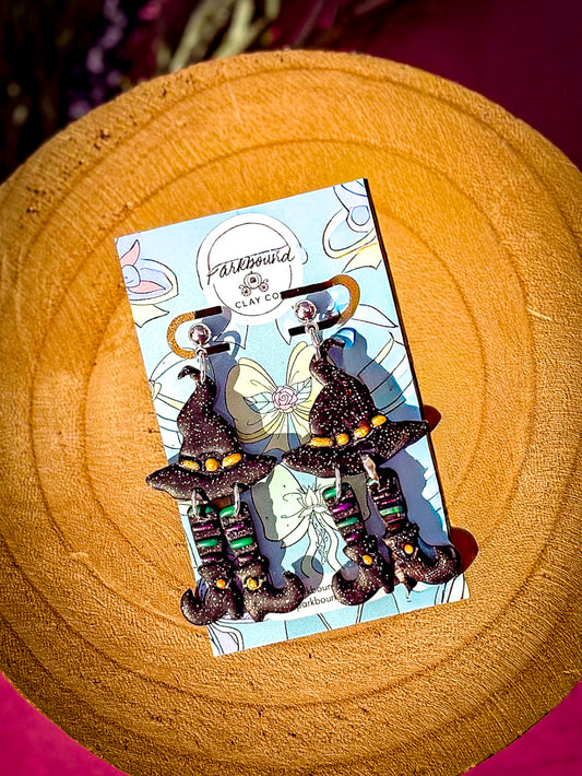 Witch Hat & Boots Earrings | Halloween Polymer Clay Earrings