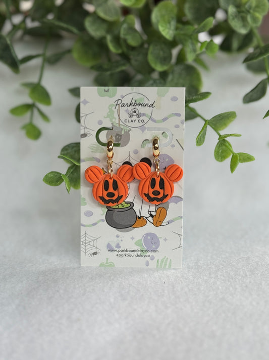 Pumpkin Mickey Earrings | Halloween Mouse Clay Earrings
