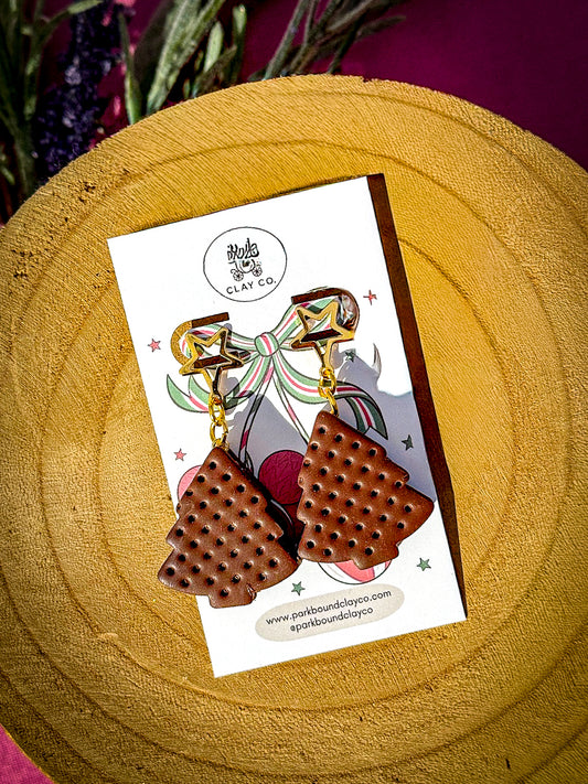 Christmas Tree Ice Cream Sandwich Earrings | Festive Holiday Polymer Clay Earrings