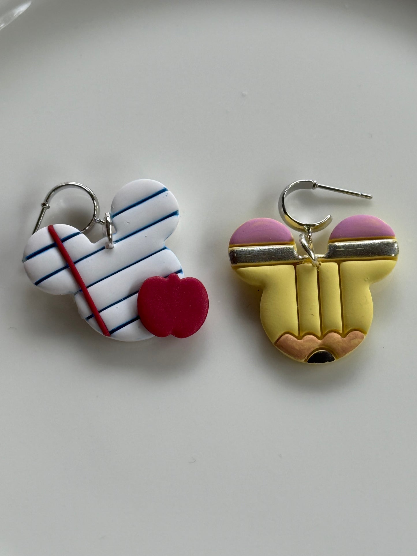Mouse-Inspired Pencil & Notebook Paper Polymer Clay Dangle Earrings | Back to School Teacher Earrings