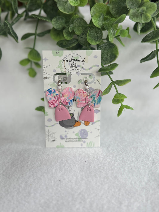 Big Bow Ghost Earrings – Pink Tie-Dye Halloween Cuties