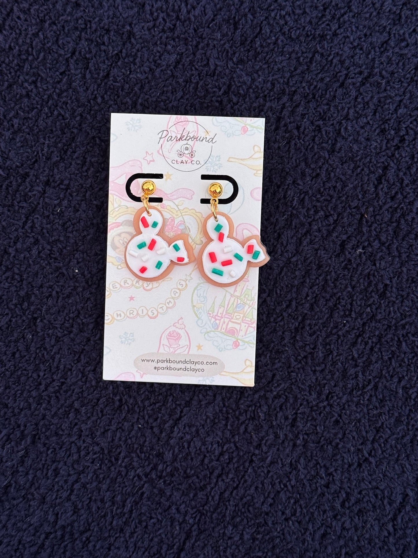 Mickey Confetti Cookie Earrings | Handmade Polymer Clay Earrings | Holiday Christmas Jewelry | Parkbound Clay Co