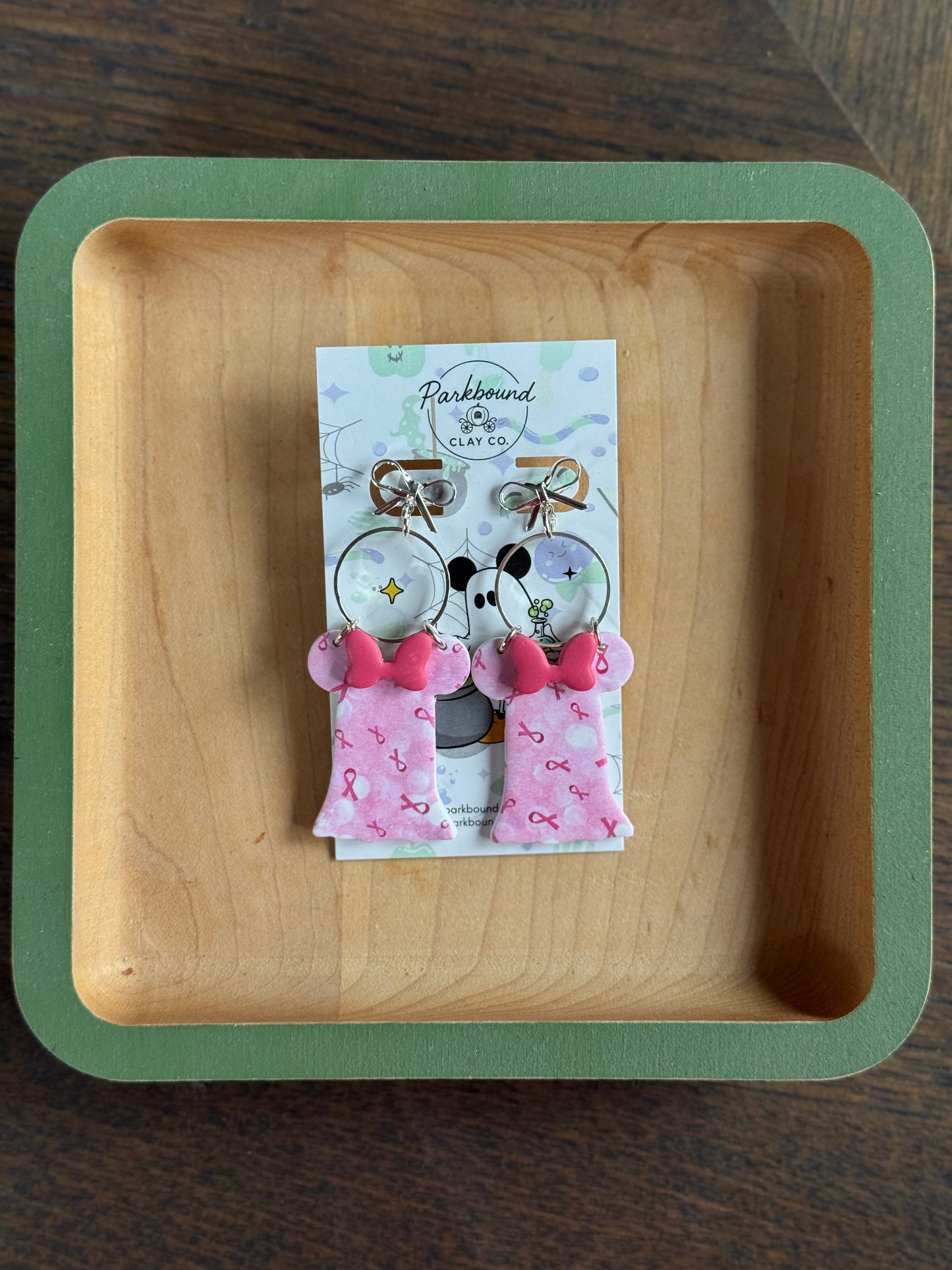 Pink Ribbon Minnie Ghost Earrings | Breast Cancer Awareness Jewelry 🎀