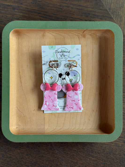 Pink Ribbon Minnie Ghost Earrings | Breast Cancer Awareness Jewelry 🎀