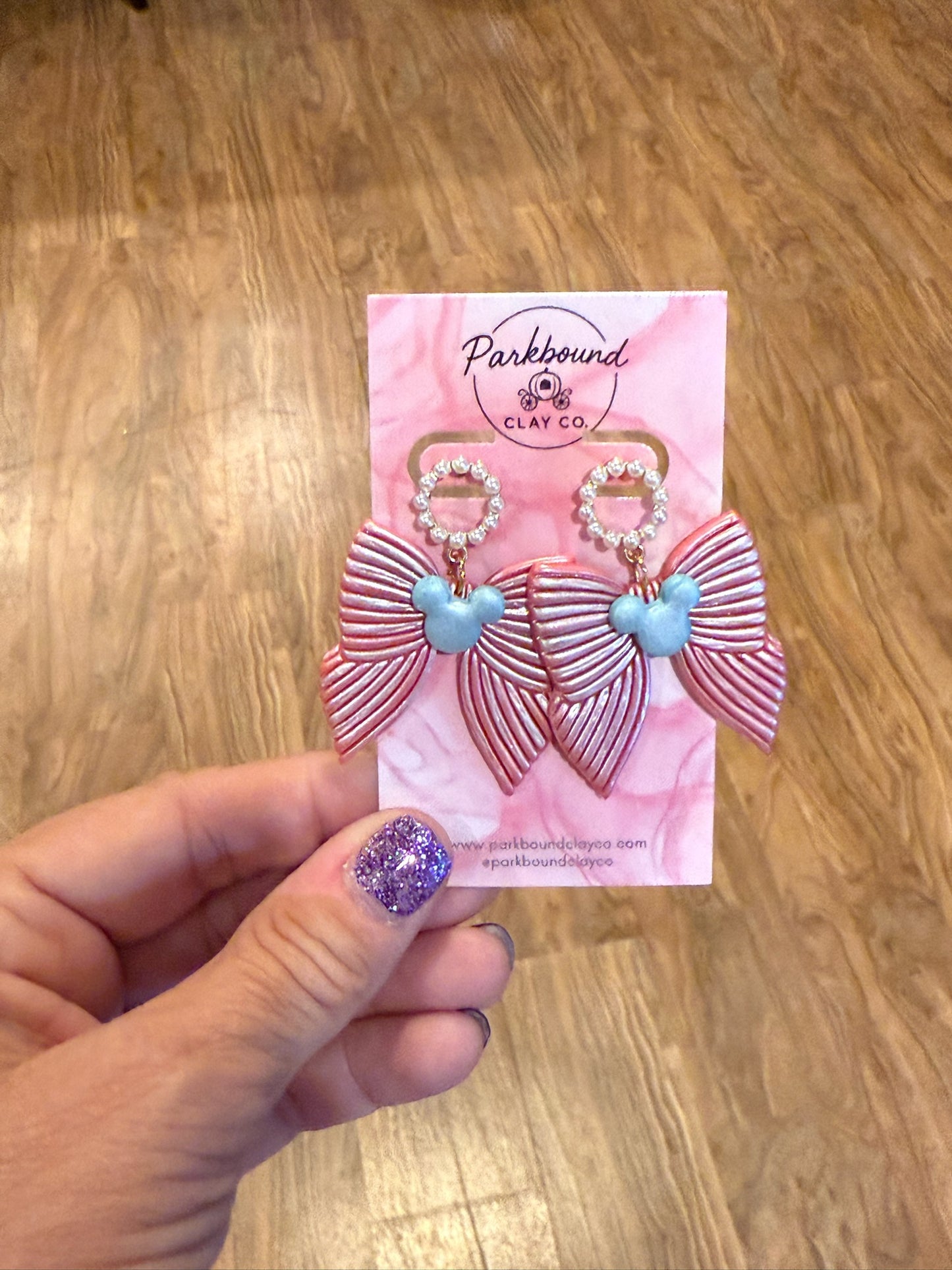 Pink, Silver & Light Blue Bow Earrings