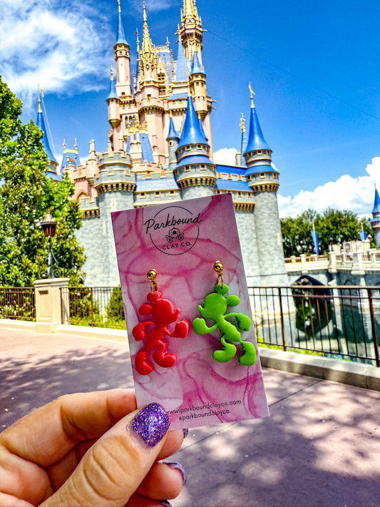 Pink & Green Running Mouse Earrings