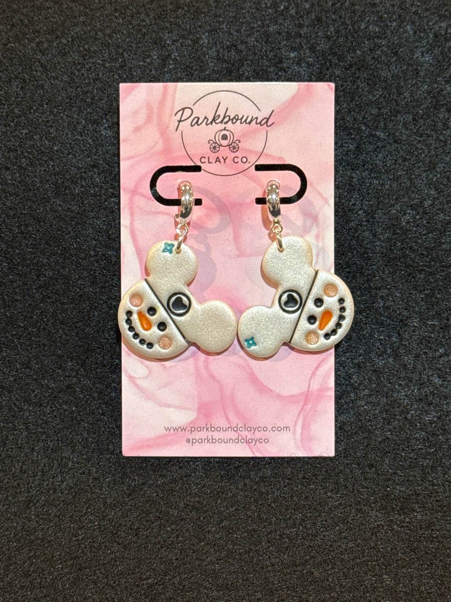 Snowman Mickey Earrings | Handmade Polymer Clay Earrings | Winter Disney Jewelry | Parkbound Clay Co