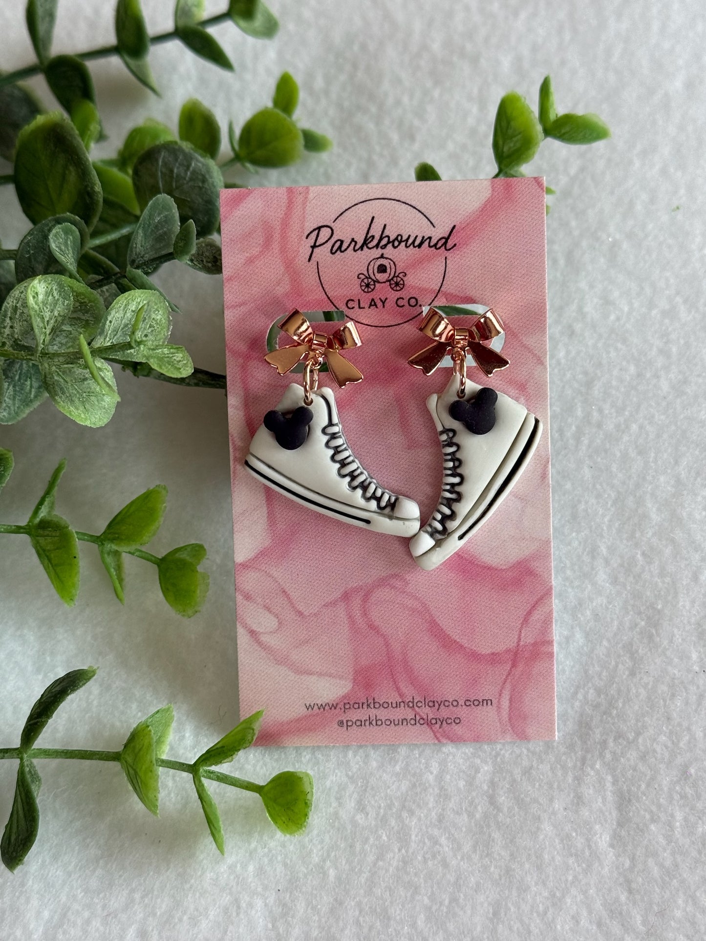 Park Day Sneaker Earrings | Minnie-Inspired with Rose Gold Bows