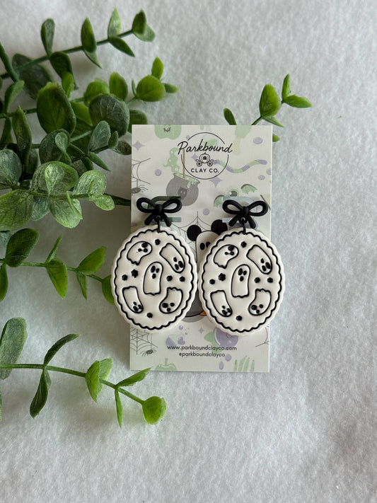 Ghost Cameo Earrings | Black & White Haunted Halloween Dangle Earrings