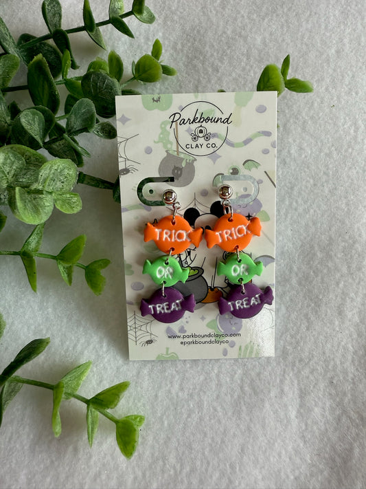 Trick or Treat Candy Earrings | Halloween Dangle Earrings | Colorful Polymer Clay Fall Jewelry