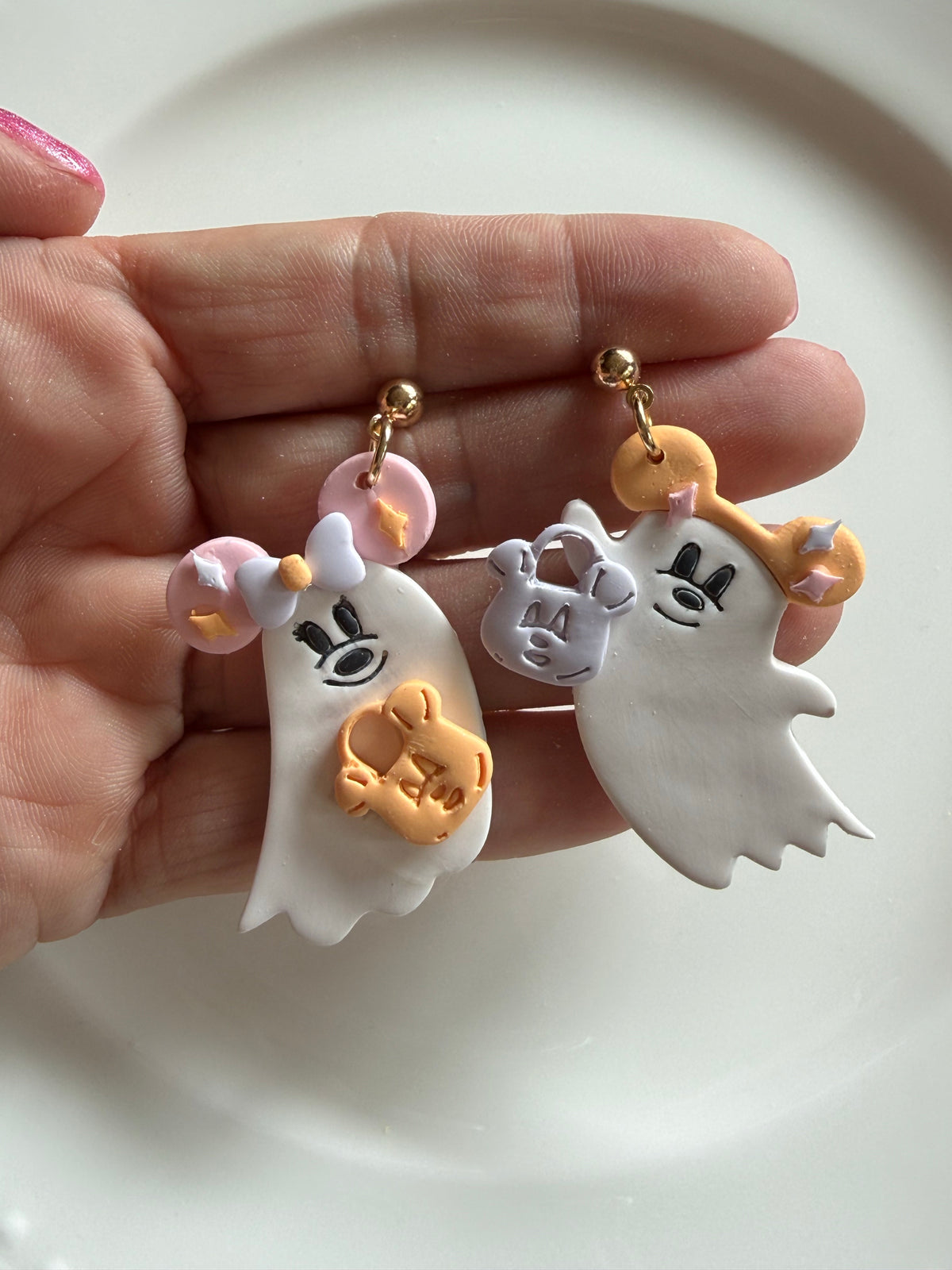 Cutie Ghostie Mouse Earrings | Handmade Polymer Clay Halloween Ghost Earrings | Spooky Cute Disney-Inspired Jewelry