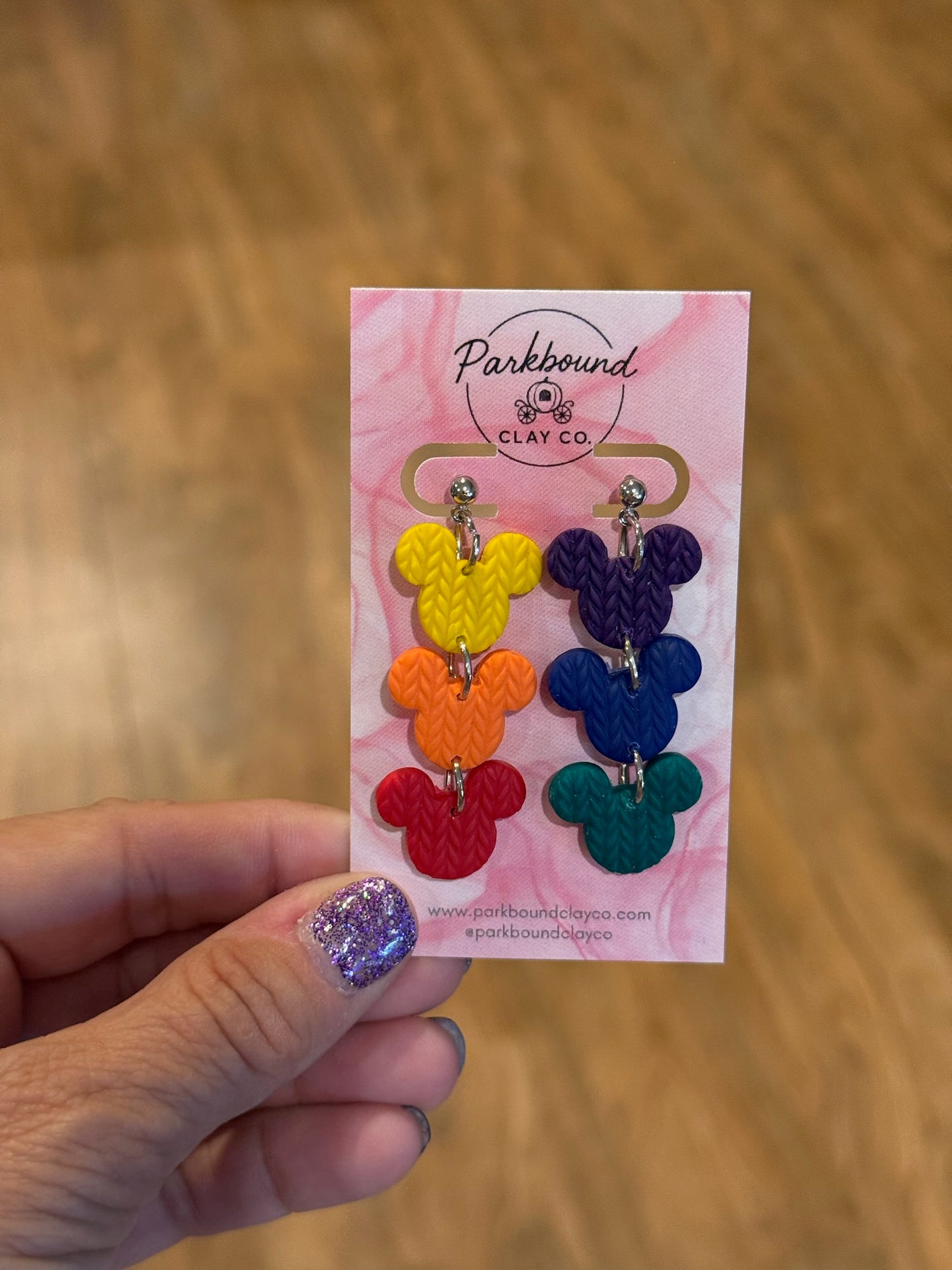 Rainbow Knit Mouse Earrings
