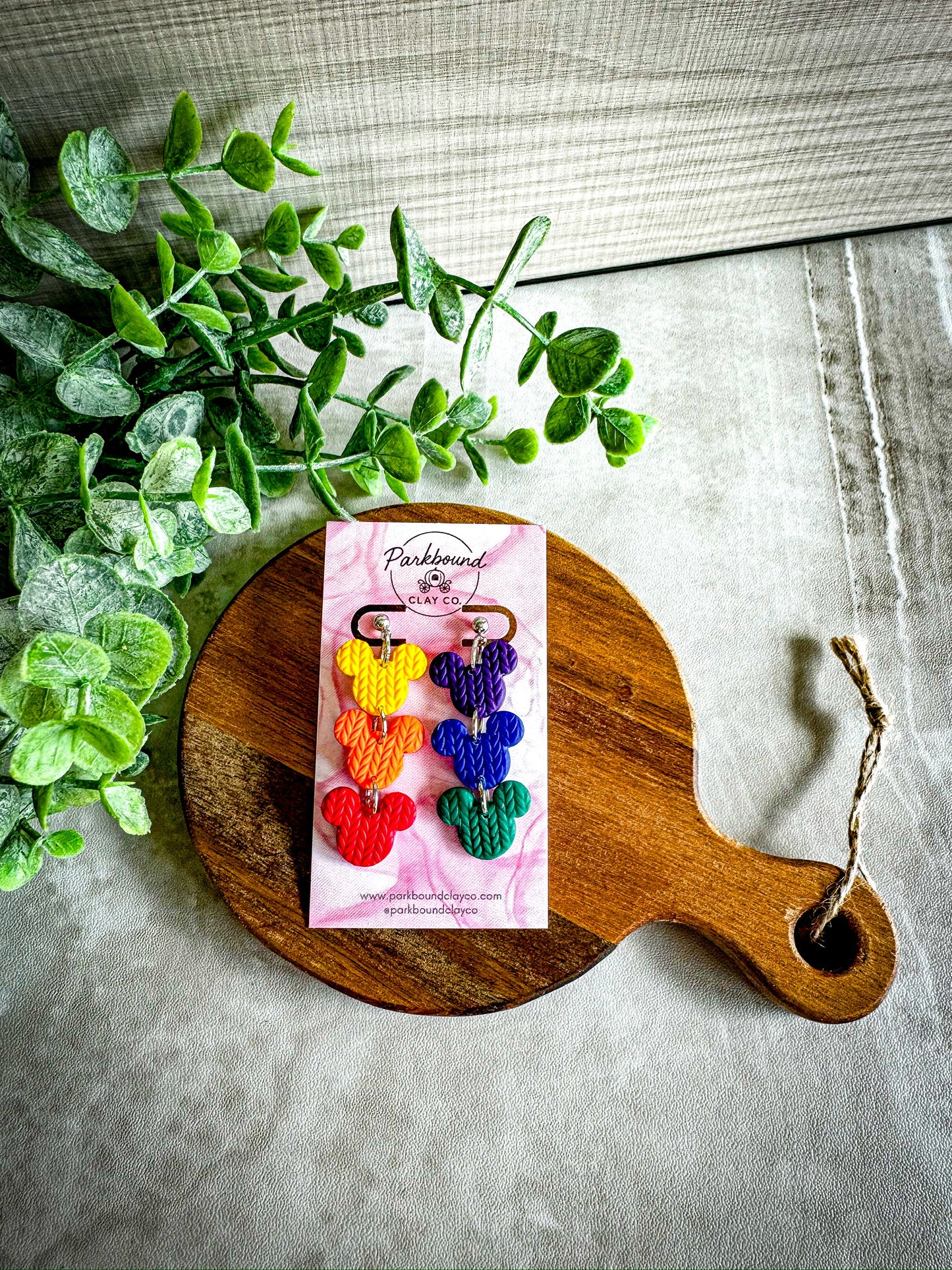 Rainbow Knit Mouse Earrings