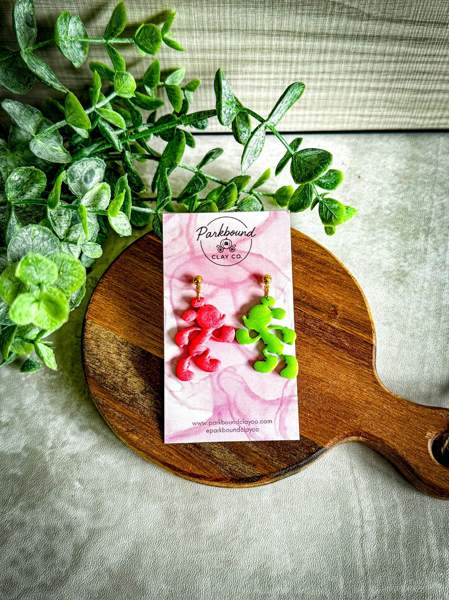 Pink & Green Running Mouse Earrings