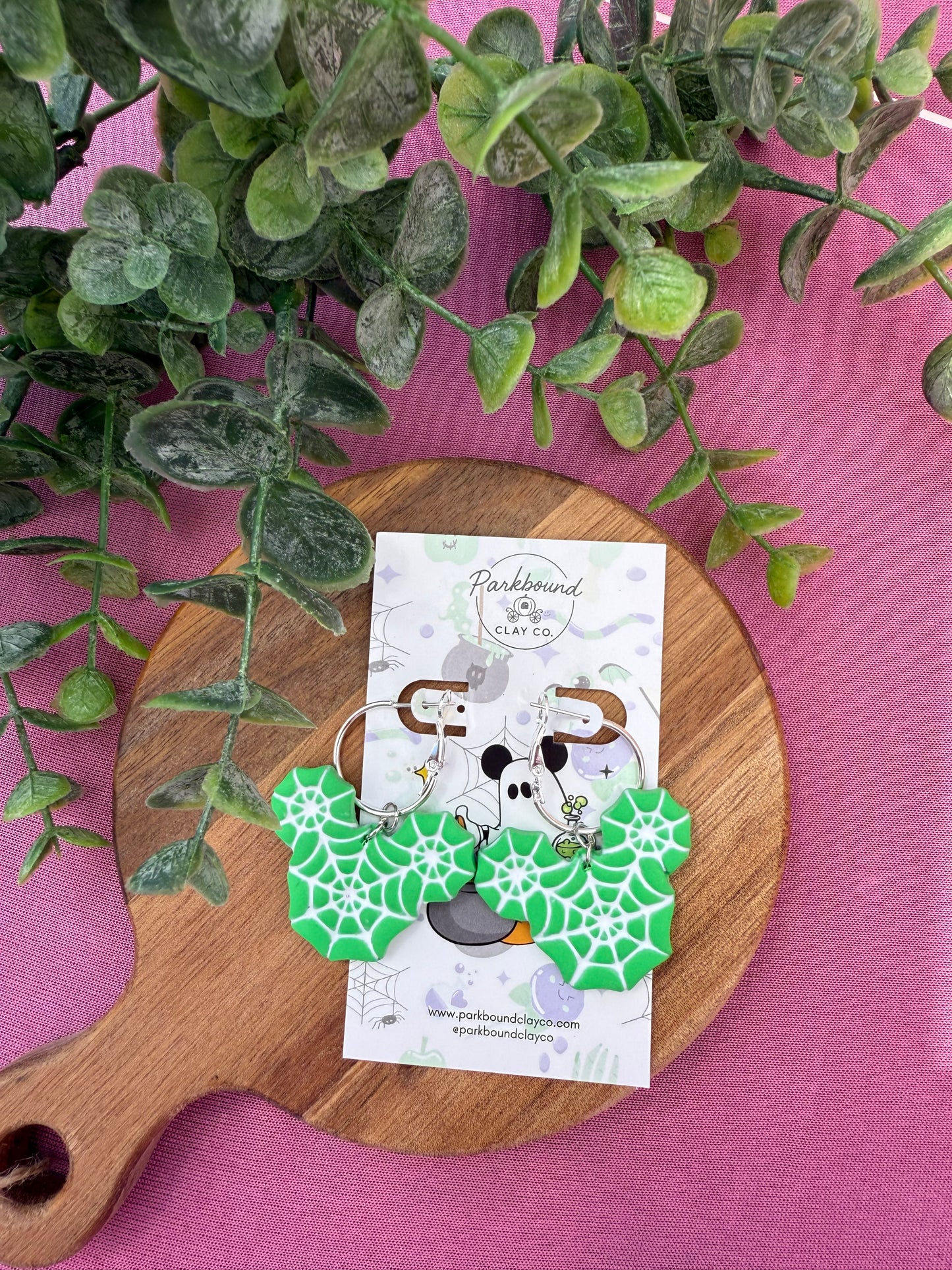 Green Spiderweb Mickey Earrings | Halloween Disney Inspired Jewelry