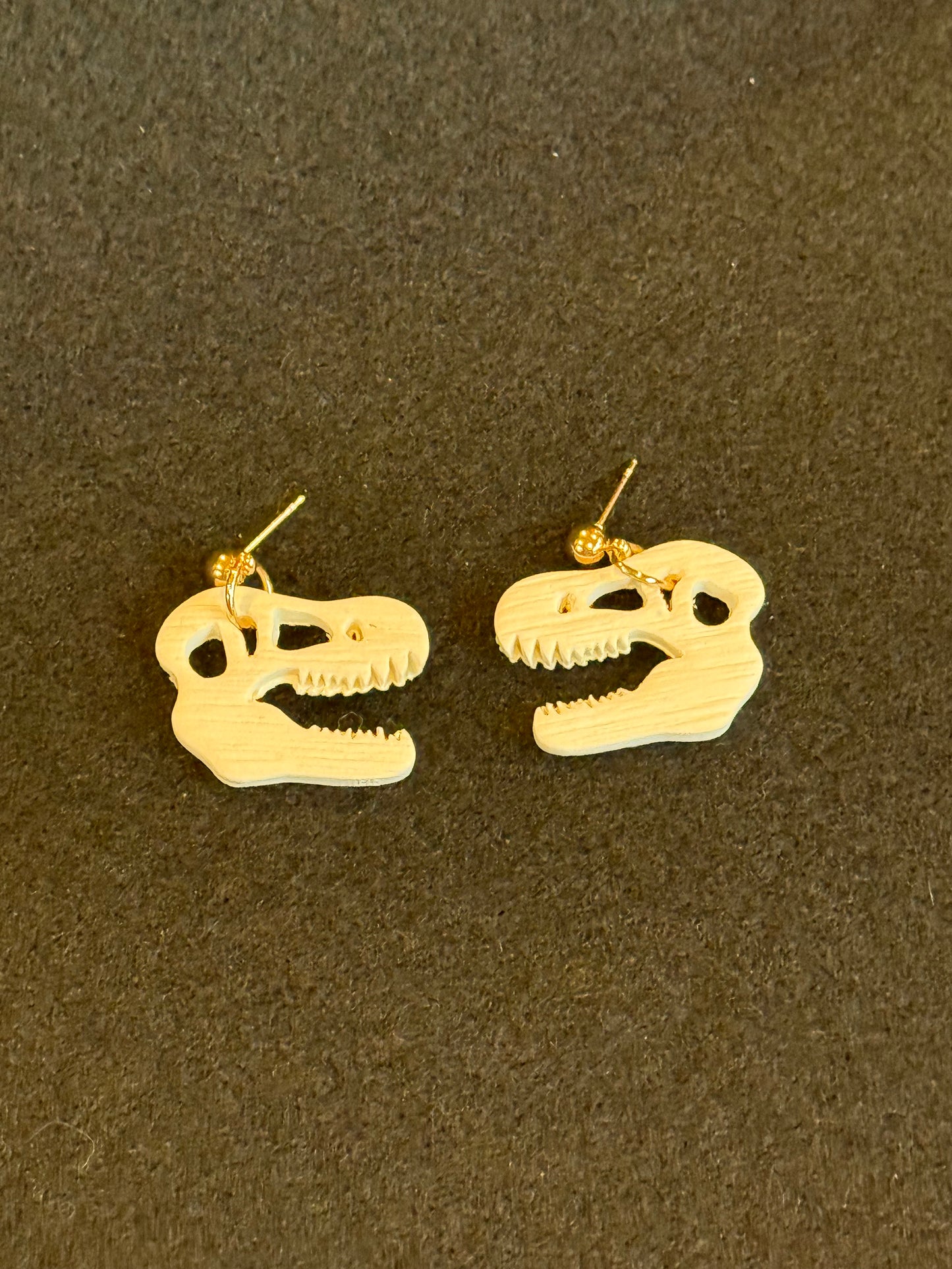 Jurassic Park Inspired Fossil Earrings | T-Rex Skull Dangles | Dinosaur Theme Park Style | Lightweight Polymer Clay Earrings