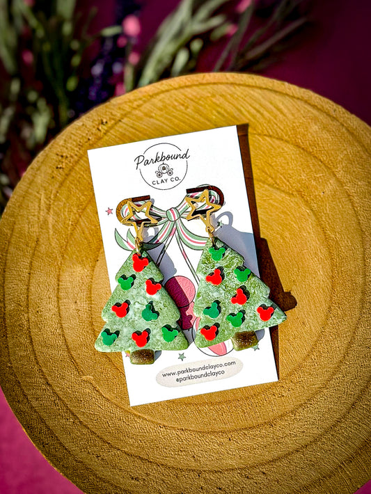 Mickey Christmas Tree Earrings | Holiday Polymer Clay Earrings