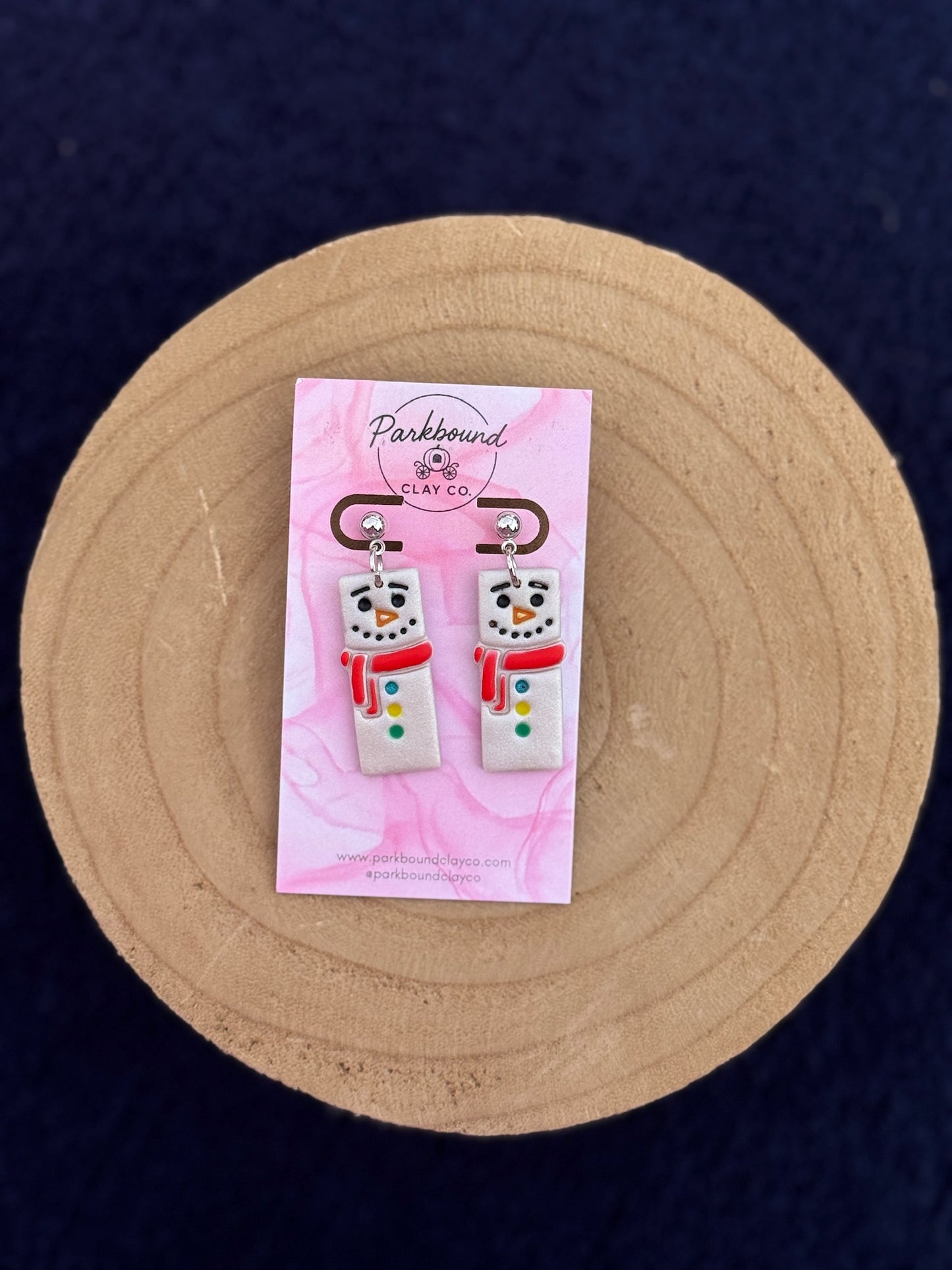 Snowman Bar Earrings | Handmade Polymer Clay Earrings | Winter Christmas Jewelry | Parkbound Clay Co