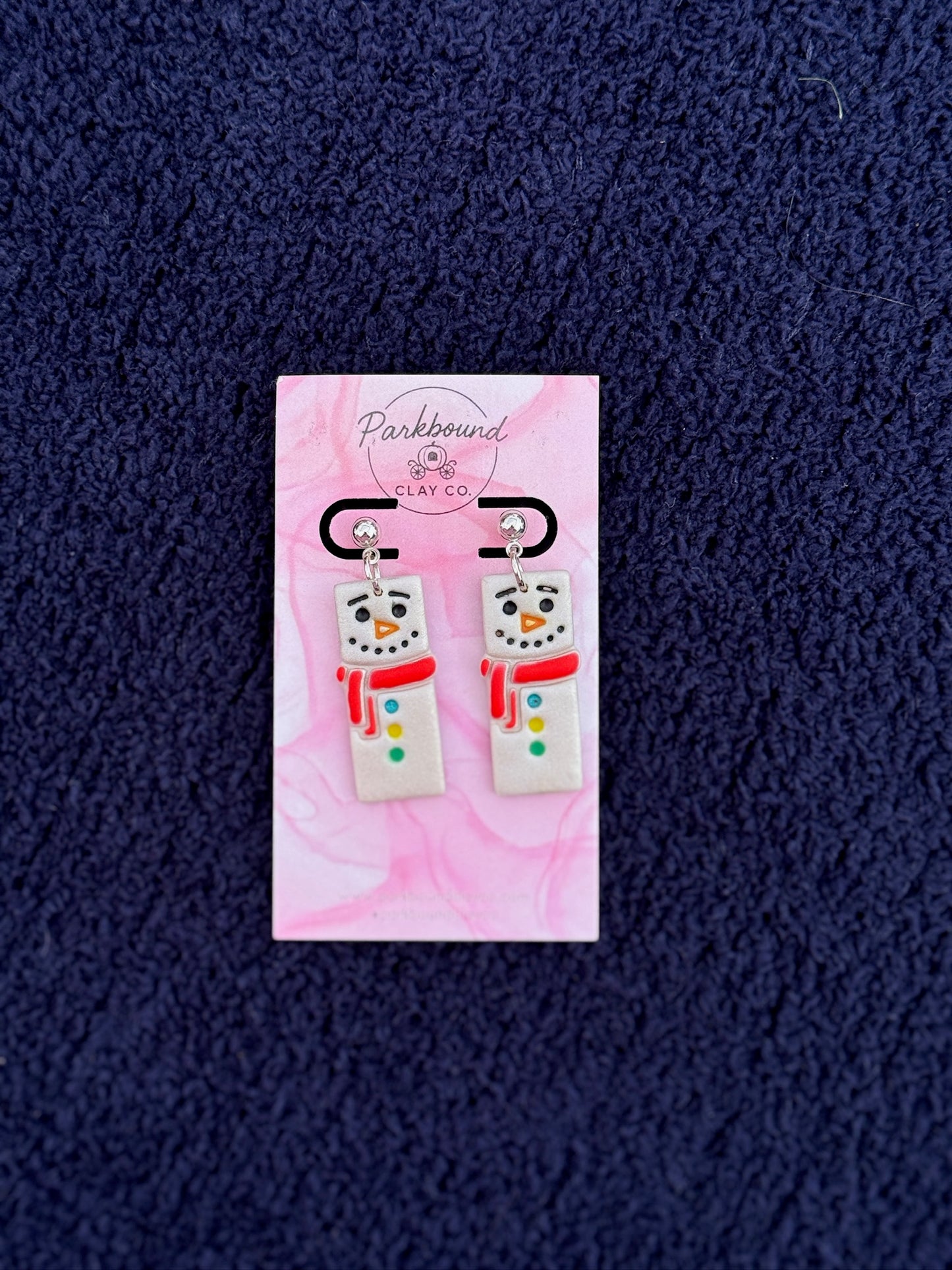 Snowman Bar Earrings | Handmade Polymer Clay Earrings | Winter Christmas Jewelry | Parkbound Clay Co