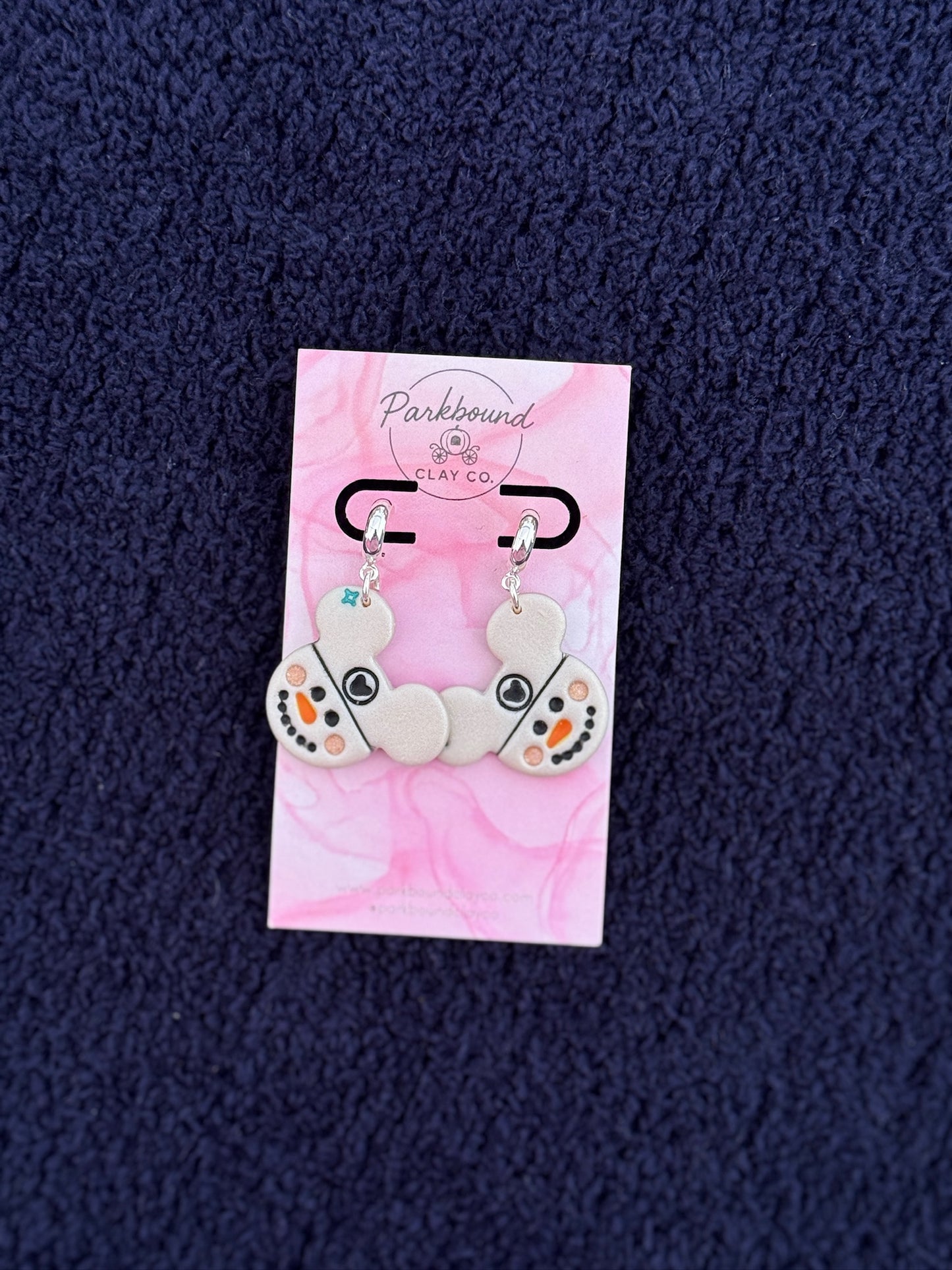 Snowman Mickey Earrings | Handmade Polymer Clay Earrings | Winter Disney Jewelry | Parkbound Clay Co