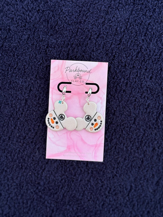 Snowman Mickey Earrings | Handmade Polymer Clay Earrings | Winter Disney Jewelry | Parkbound Clay Co