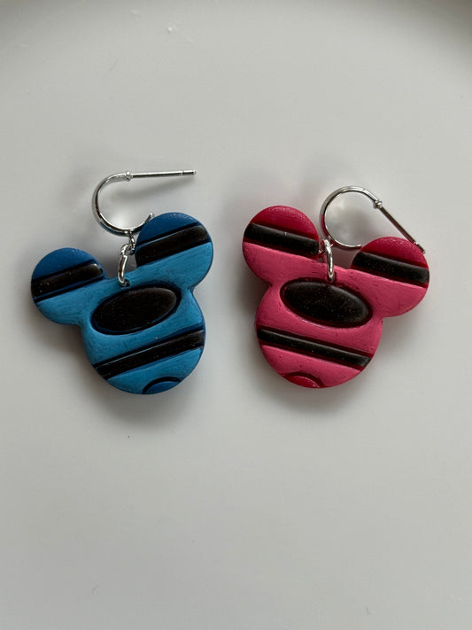 Mouse-Inspired Crayon Polymer Clay Hoop Earrings | Colorful Teacher Earrings
