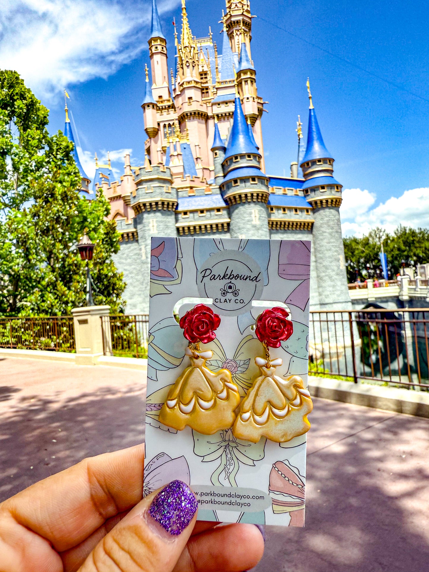 Belle Ballgown Earrings | Beauty and the Beast Rose Studs | Disneybound Jewelry | Princess-Inspired Polymer Clay Earrings