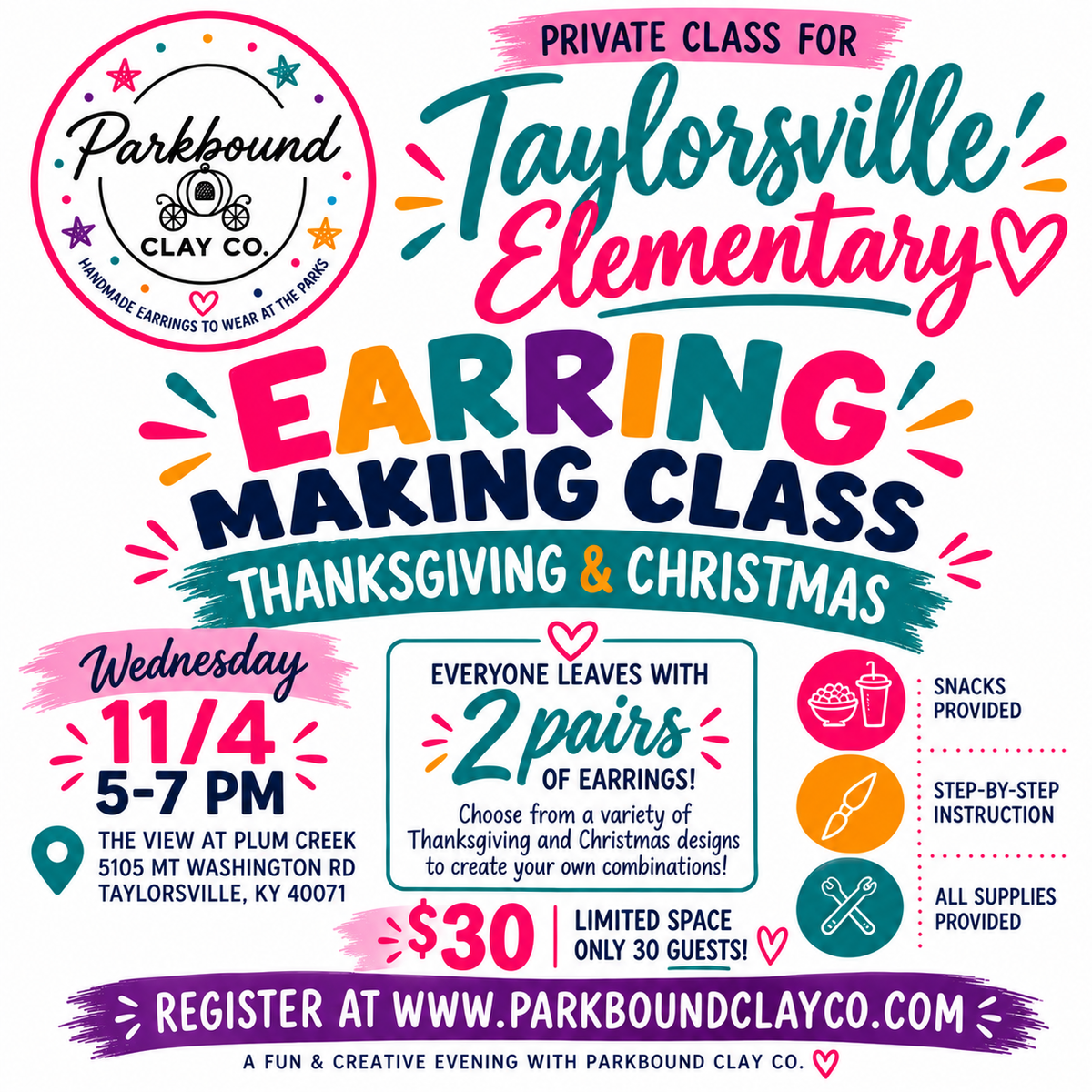 PRIVATE Earring Class | Taylorsville Elementary| Nov 4, 2026