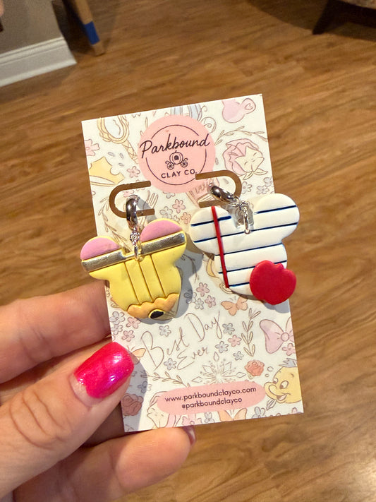Mouse-Inspired Pencil & Notebook Paper Polymer Clay Dangle Earrings | Back to School Teacher Earrings