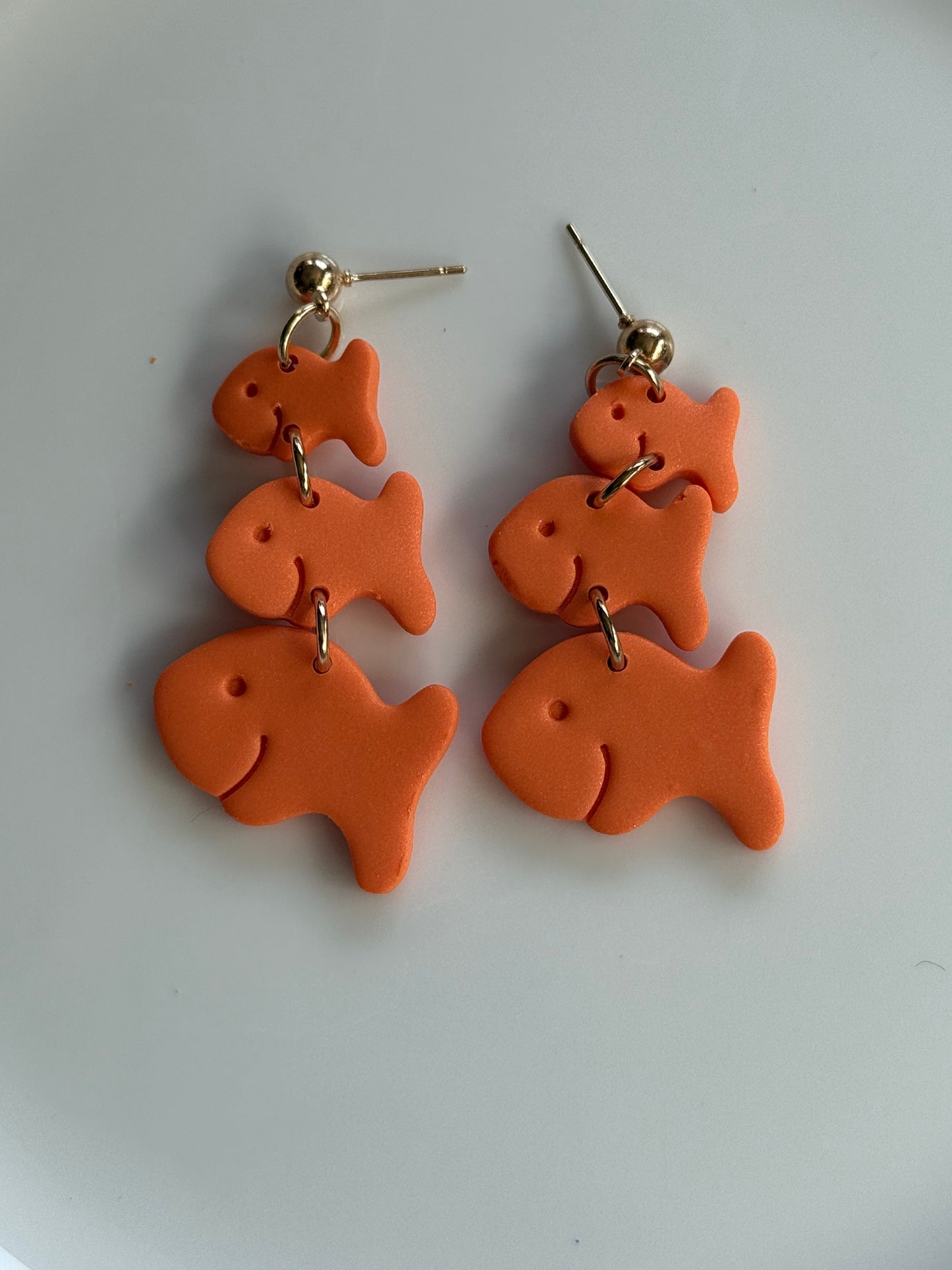 Triple Goldfish Polymer Clay Dangle Earrings | Cute Fish Earrings
