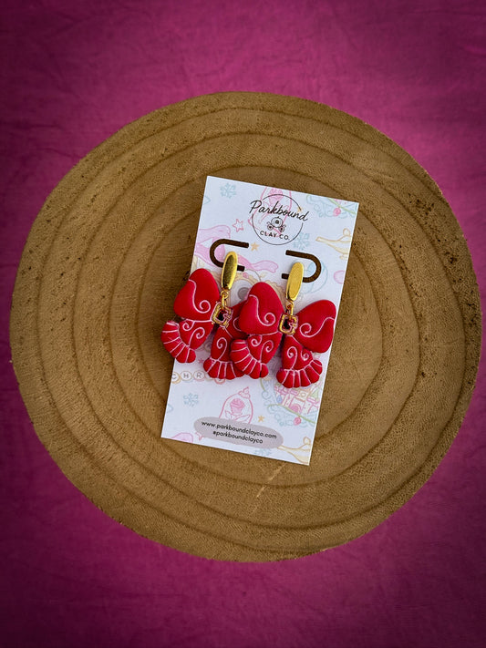 Red Christmas Bow Earrings | Handmade Polymer Clay Earrings | Holiday Collection | Parkbound Clay Co