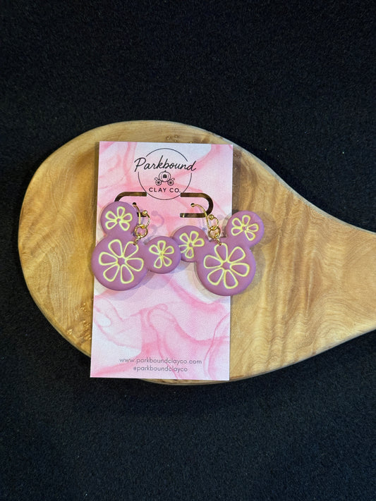 Grape Citrus Mouse Earrings | Purple Floral Disney-Inspired Dangles | Lightweight Handmade Clay Jewelry