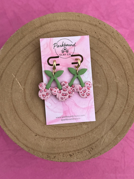 Mickey Cherry Dangle Earrings – Pink Hearts