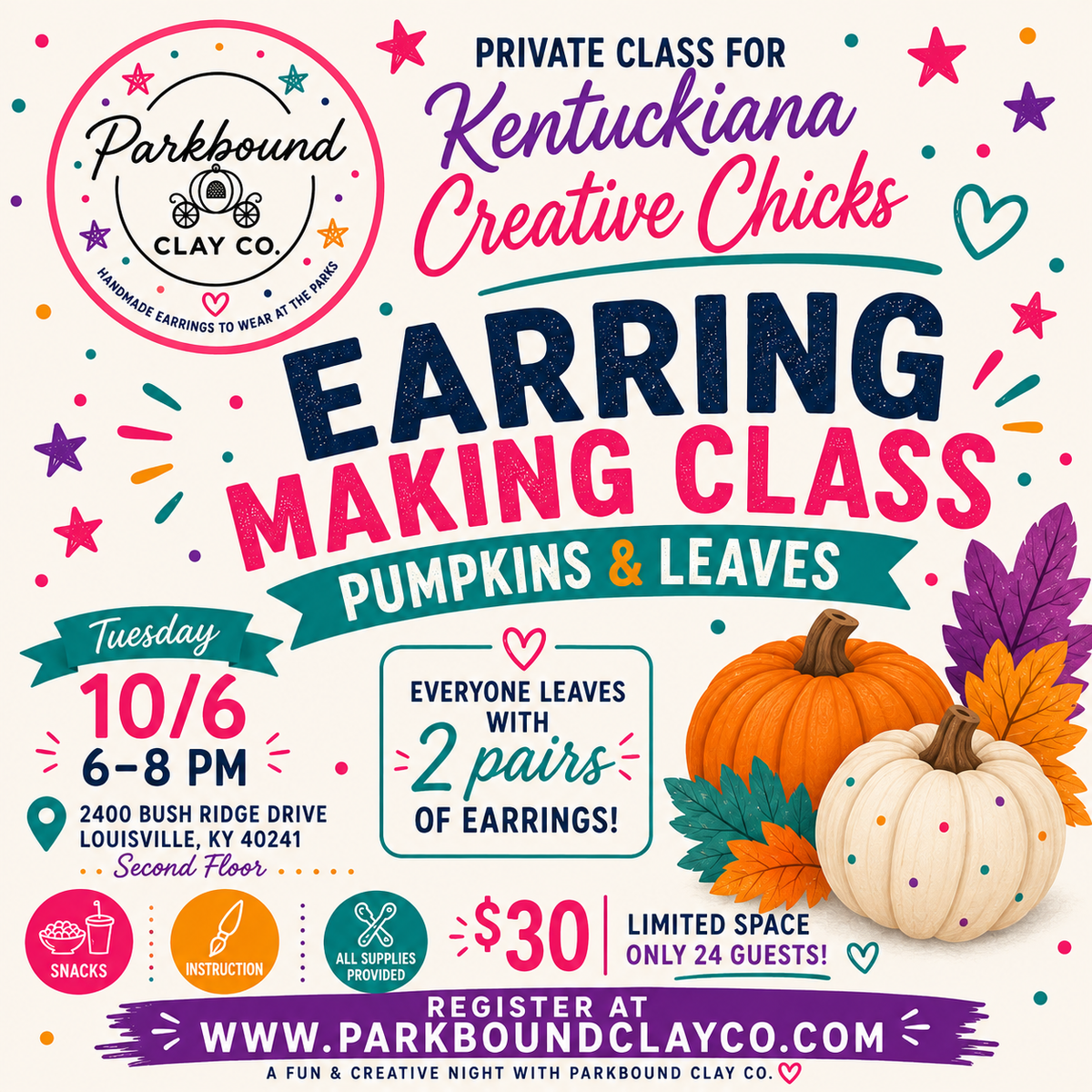 PRIVATE Earring Class | Kentuckiana Creative Chicks | Oct 6, 2026