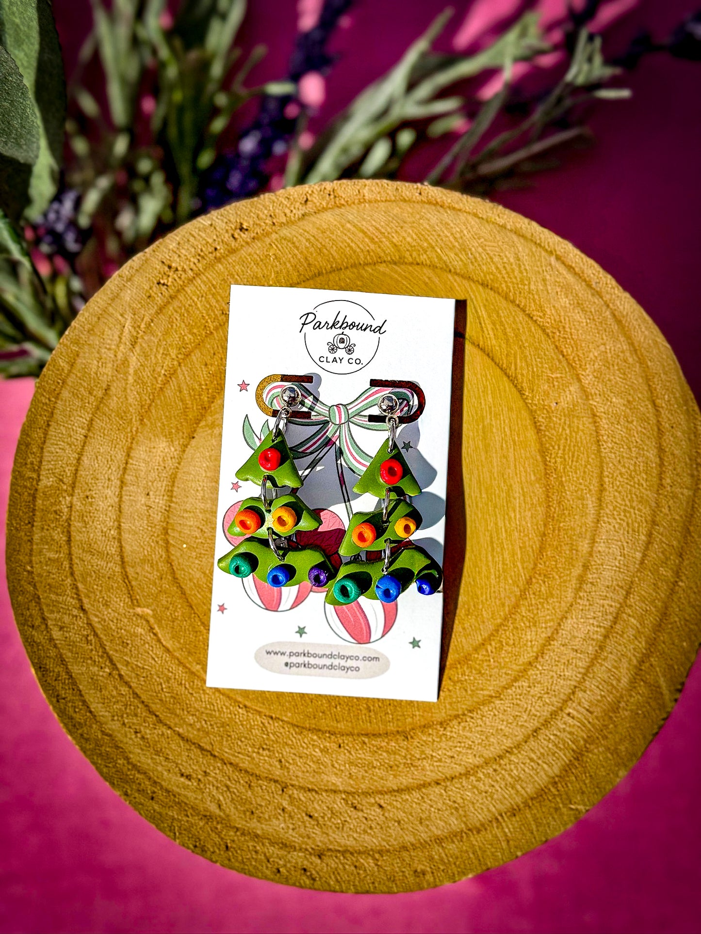 Colorful Christmas Tree Earrings | Holiday Polymer Clay Earrings